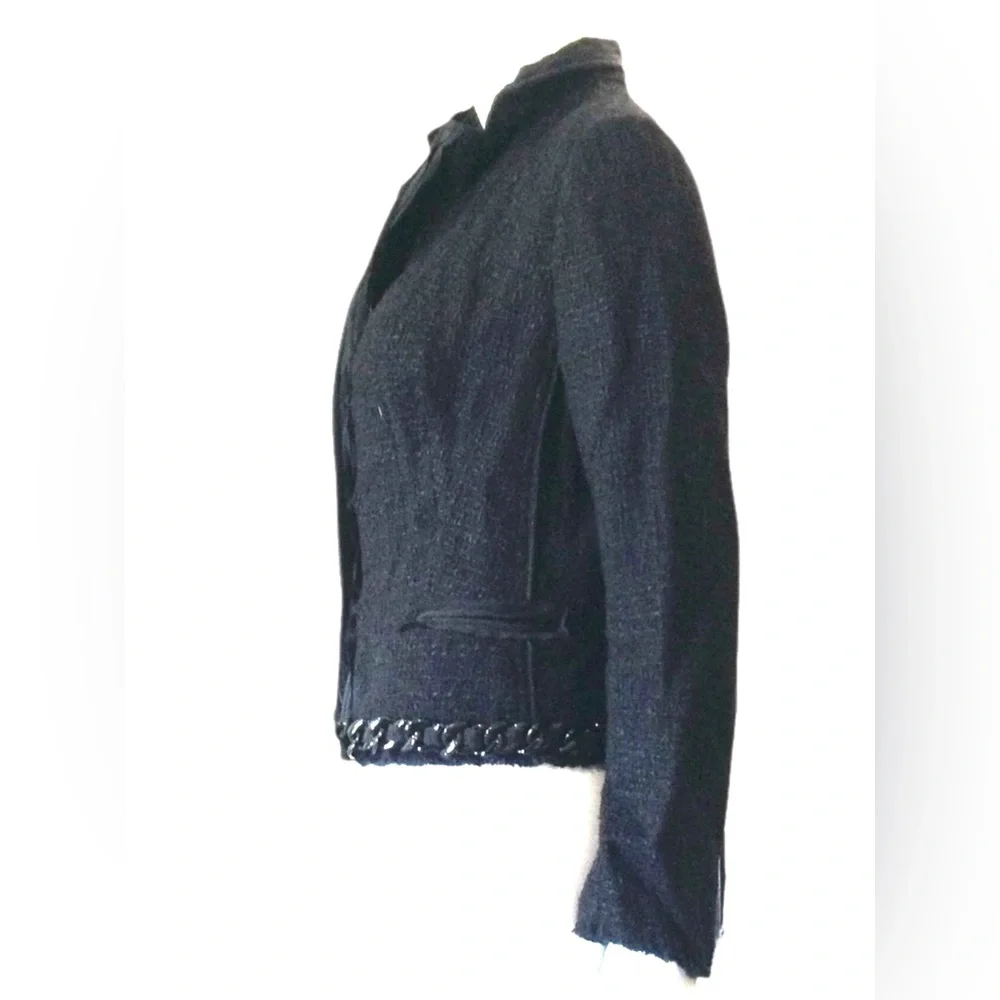 Prada - Black Tweed Chain Embellished Jacket Sz 42 - Picture 5 of 16